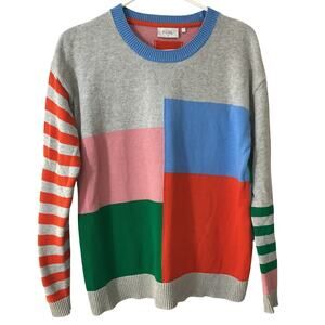 Foil Sweater Women's Small Multi Colorblock Cotton Long Sleeve